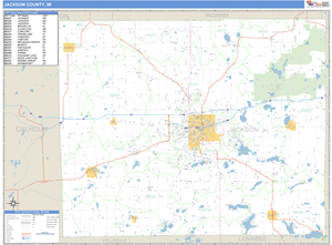 Jackson County, Michigan Zip Code Wall Map