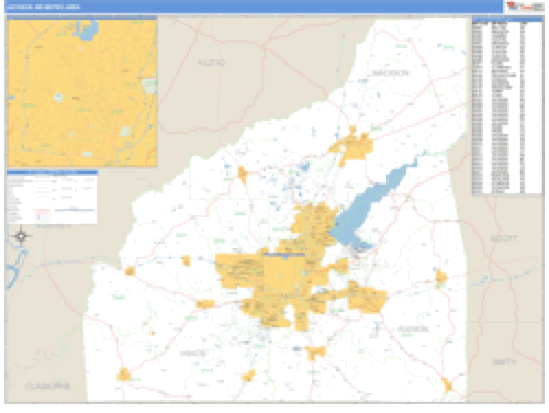 Jackson, Mississippi Metro Area Wall Map Market Maps (IDI)