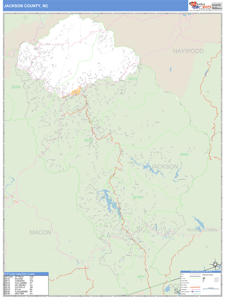 Jackson County, North Carolina Zip Code Wall Map Market Maps (IDI)
