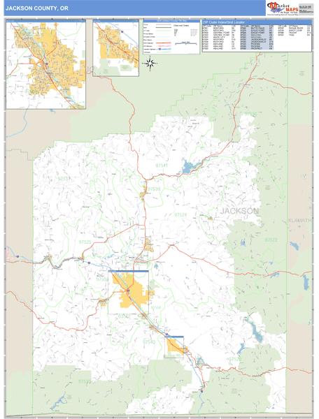 Jackson County, Oregon Zip Code Wall Map Market Maps (IDI)