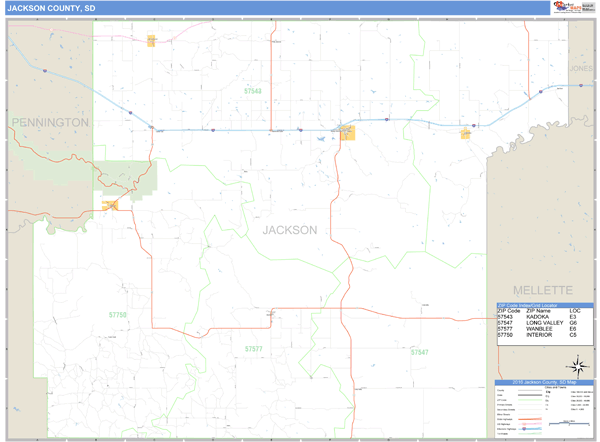 Jackson County, South Dakota Zip Code Wall Map Market Maps (IDI)