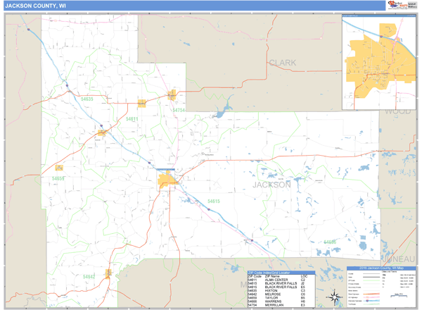 Jackson County, Wisconsin Zip Code Wall Map Market Maps (IDI)