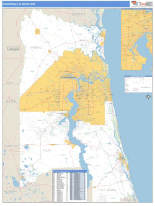 Jacksonville, Florida Metro Area Wall Map Market Maps (IDI)