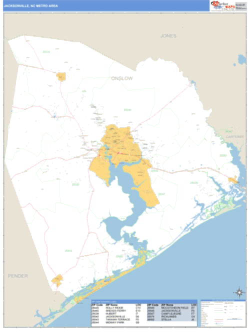 Jacksonville, North Carolina Metro Area Wall Map Market Maps (IDI)