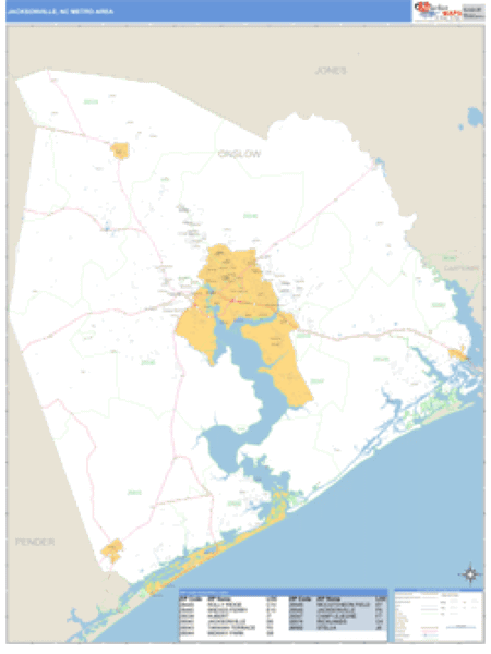 Jacksonville, North Carolina Metro Area Wall Map Market Maps (IDI)