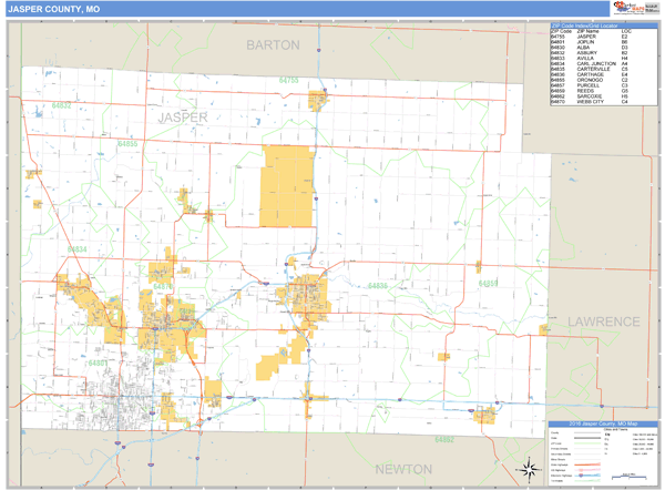 Jasper County, Missouri Zip Code Wall Map Market Maps (IDI)
