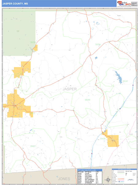 Jasper County, Mississippi Zip Code Wall Map Market Maps (IDI)