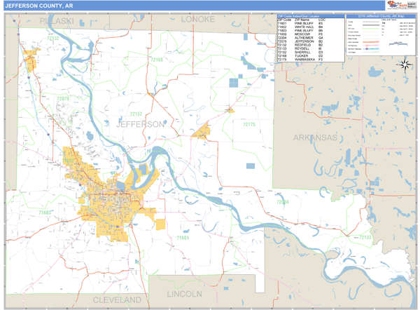 Jefferson County, Arkansas Zip Code Wall Map Market Maps (IDI)