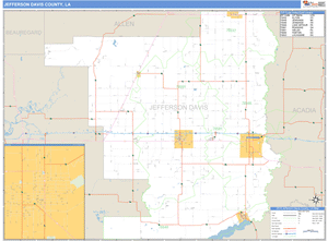 Jefferson Davis County, Louisiana Zip Code Wall Map