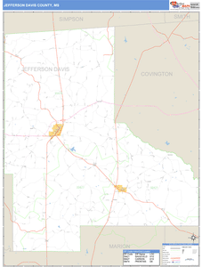 Jefferson Davis County, Mississippi Zip Code Wall Map