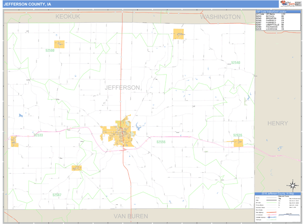 Jefferson County, Iowa Zip Code Wall Map Market Maps (IDI)