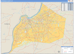 Jefferson County, Kentucky Zip Code Wall Map
