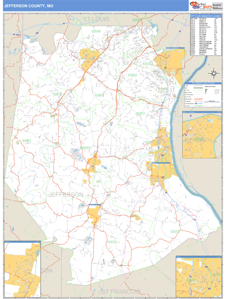 Jefferson County, Missouri Zip Code Wall Map Market Maps (IDI)