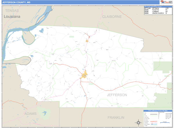 Jefferson County, Mississippi Zip Code Wall Map Market Maps (IDI)