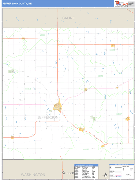 Jefferson County, Nebraska Zip Code Wall Map Market Maps (IDI)