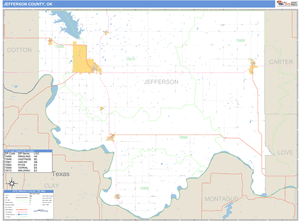 Jefferson County, Oklahoma Zip Code Wall Map