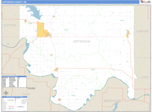 Jefferson County, Oklahoma Zip Code Wall Map Market Maps (IDI)