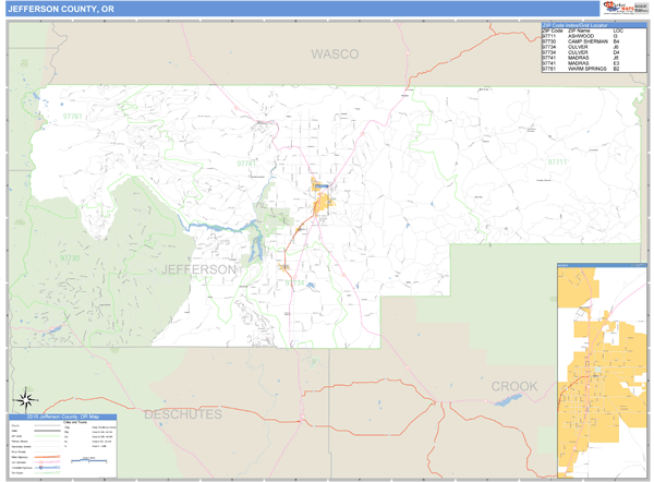 Jefferson County, Oregon Zip Code Wall Map Market Maps (IDI)