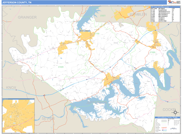 Jefferson County, Tennessee Zip Code Wall Map Market Maps (IDI)
