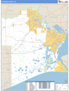 Jefferson County, Texas Zip Code Wall Map