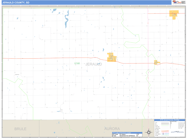 Jerauld County, South Dakota Zip Code Wall Map Market Maps (IDI)