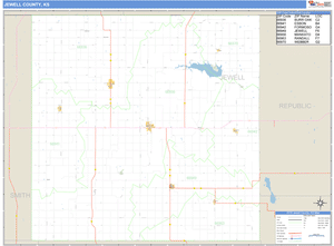 Jewell County, Kansas Zip Code Wall Map