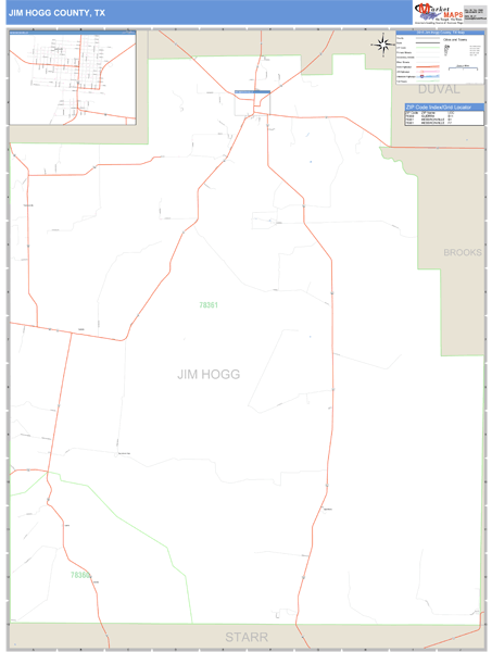 Jim Hogg County, Texas Zip Code Wall Map Market Maps (IDI)
