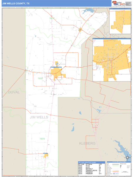 Jim Wells County, Texas Zip Code Wall Map Market Maps (IDI)
