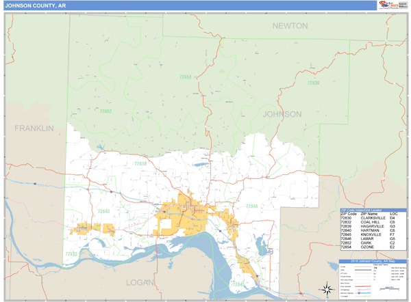 Johnson County, Arkansas Zip Code Wall Map Market Maps (IDI)