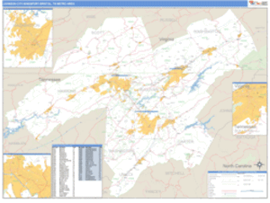 Johnson City-Kingsport-Bristol, Tennessee Metro Area Wall Map
