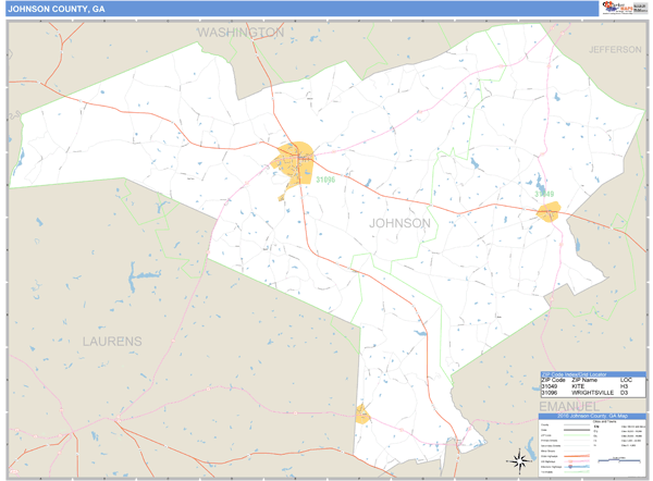 Johnson County, Georgia Zip Code Wall Map | Map Geek.com