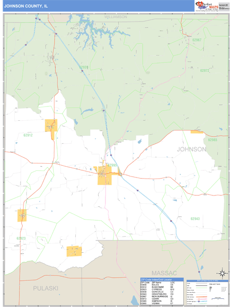 Johnson County, Illinois Zip Code Wall Map Market Maps (IDI)