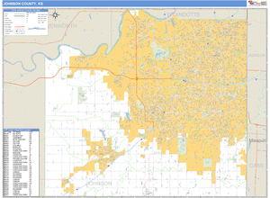 Johnson County, Kansas Zip Code Wall Map
