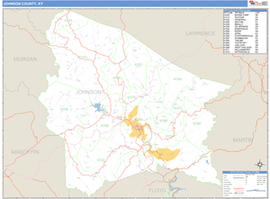 Johnson County, Kentucky Zip Code Wall Map