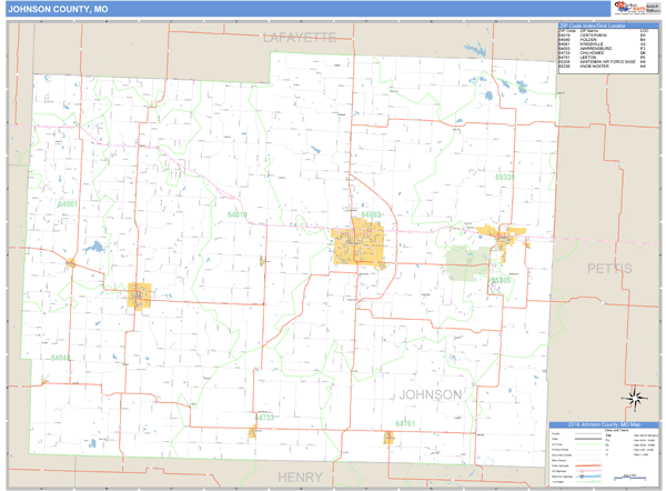 Johnson County, Missouri Zip Code Wall Map | Map Geek.com