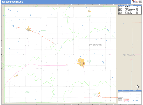 Johnson County, Nebraska Zip Code Wall Map Market Maps (IDI)