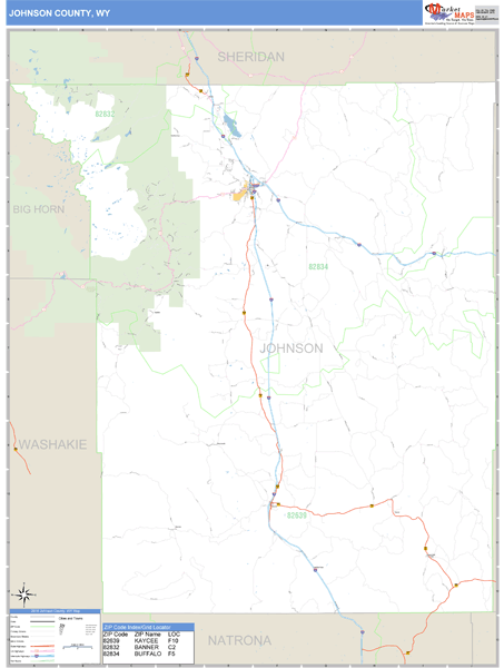 Johnson County, Wyoming Zip Code Wall Map Market Maps (IDI)