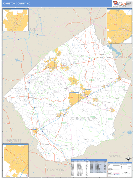 Johnston County, North Carolina Zip Code Wall Map Market Maps (IDI)
