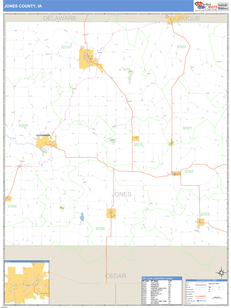 Jones County, Iowa Zip Code Wall Map Market Maps (IDI)