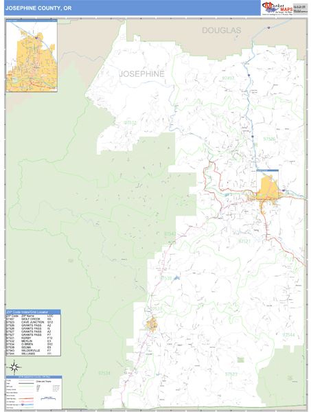 Josephine County, Oregon Zip Code Wall Map Market Maps (IDI)