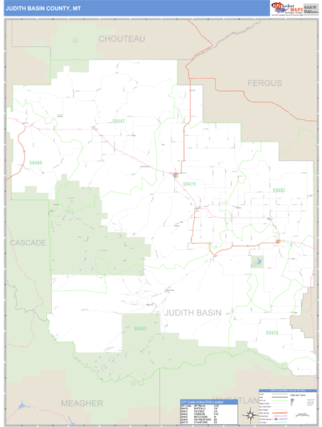 Judith Basin County, Montana Zip Code Wall Map Market Maps (IDI)