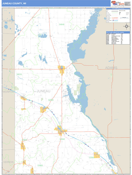 Juneau County, Wisconsin Zip Code Wall Map Market Maps (IDI)