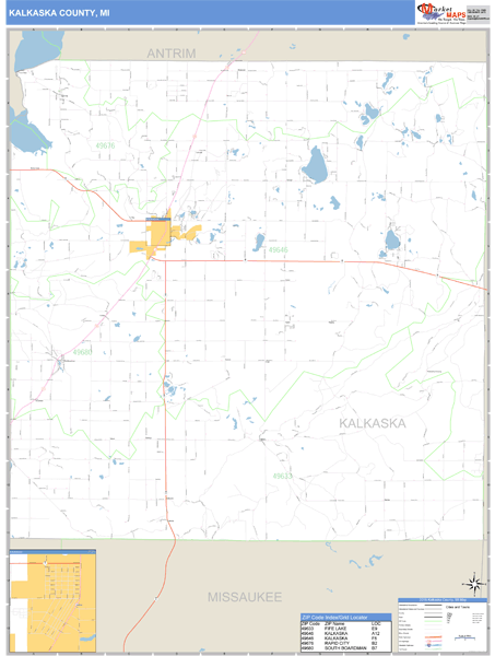 Kalkaska County, Michigan Zip Code Wall Map Market Maps (IDI)