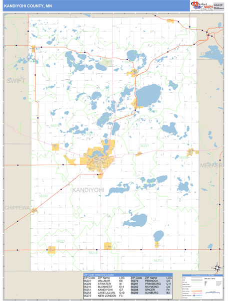Kandiyohi County, Minnesota Zip Code Wall Map Market Maps (IDI)