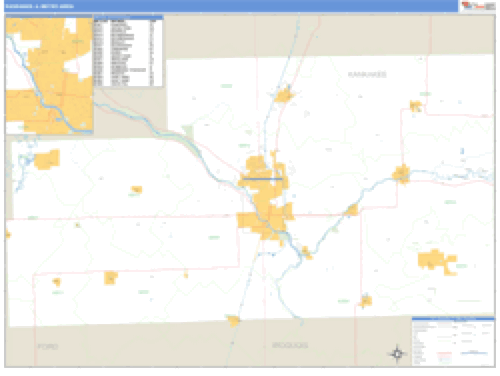 Kankakee, Illinois Metro Area Wall Map Market Maps (IDI)