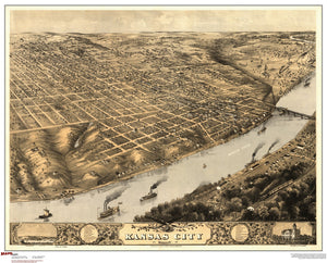 Kansas City MO Antique Wall Map