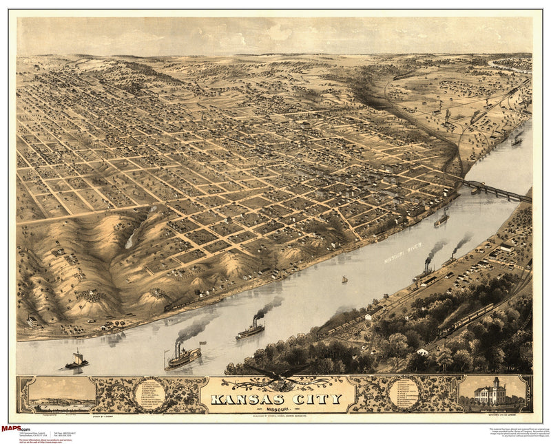 Kansas City MO Antique Wall Map Maps.com