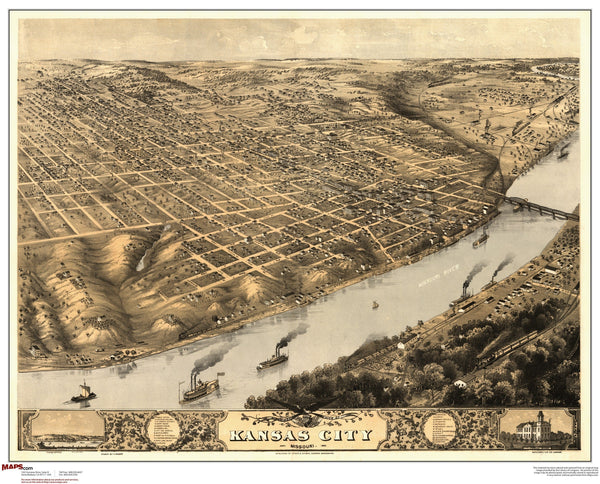 Kansas City MO Antique Wall Map Maps.com