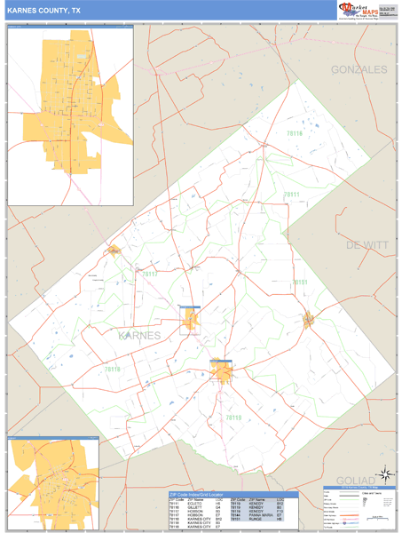 Karnes County, Texas Zip Code Wall Map Market Maps (IDI)