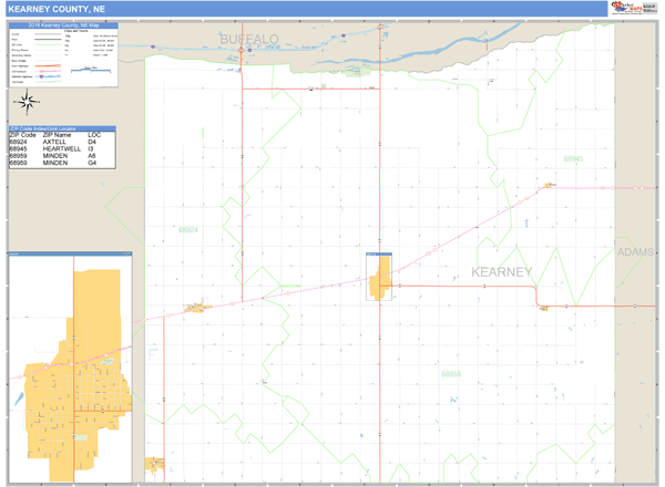 Kearney County, Nebraska Zip Code Wall Map | Map Geek.com